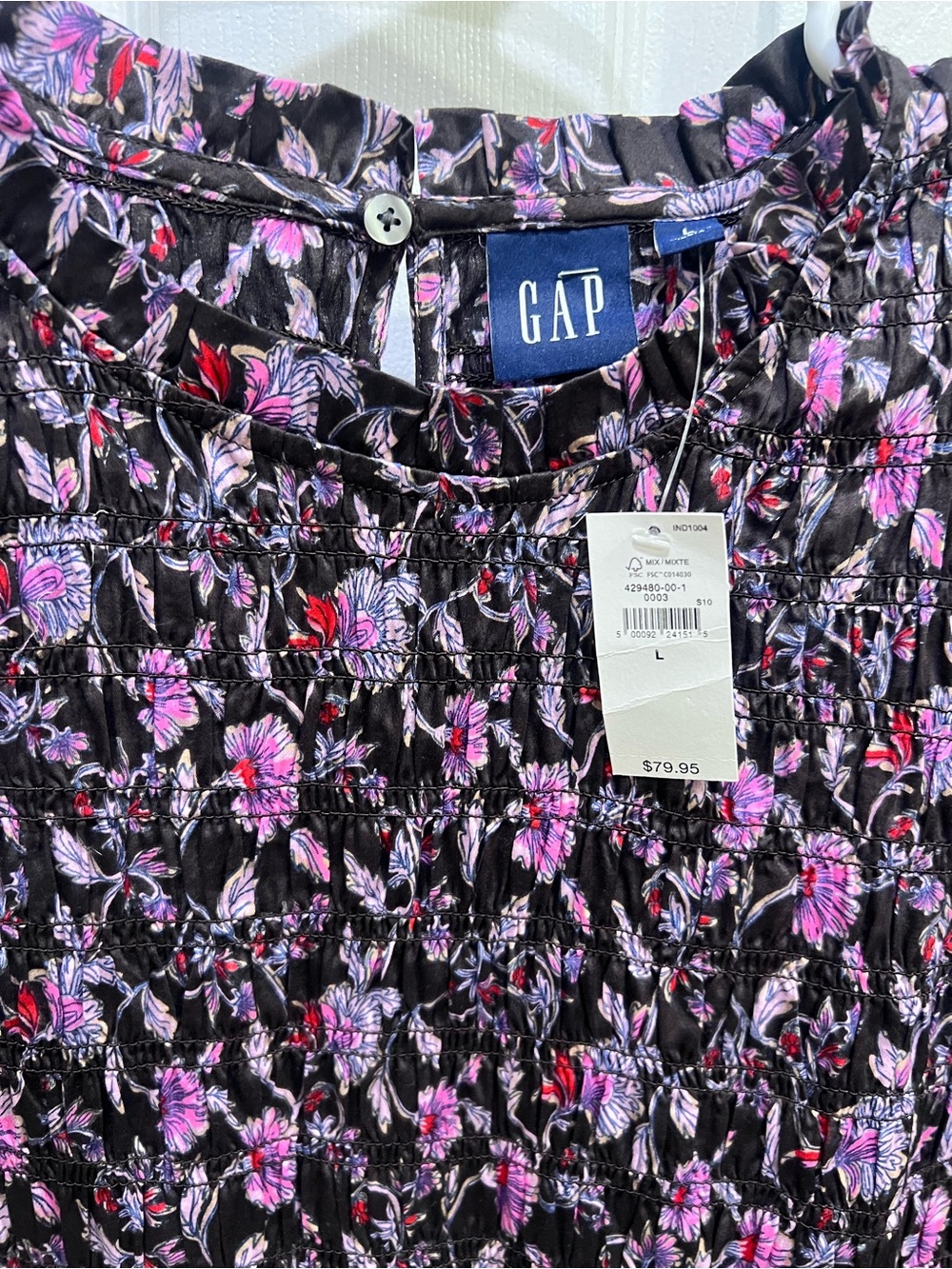 GAP Black Floral Smocked Long-Sleeve Dress with Pink Accents - Picture 5 of 8